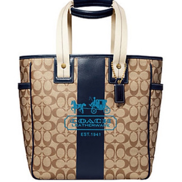 Coach Heritage Signature Leatherware 1941 Tote Brown/Blue J1076-F70074 Like New - Picture 1 of 16